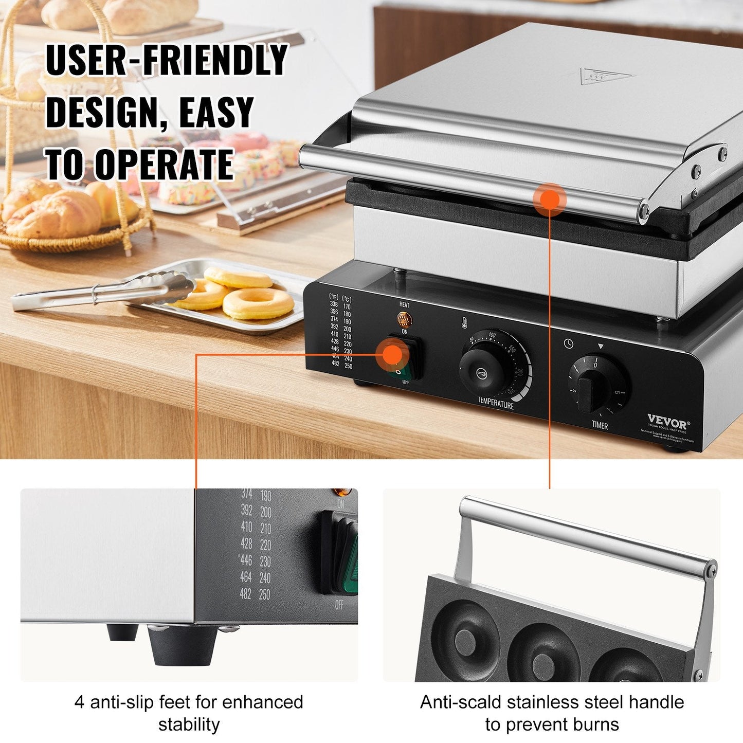 2000W Double-Sided Donut Maker, 9 Holes, Non-Stick, for Home & Restaurant Use