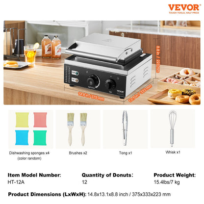 Electric Donut Maker, 1550W, Non-stick, 12 Donuts, 50-300°C, Commercial Use