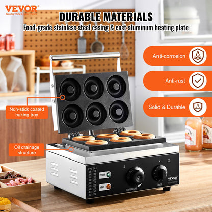 VEVOR Electric Donut Maker, 1550W Commercial Doughnut Machine with Non-stick Surface,