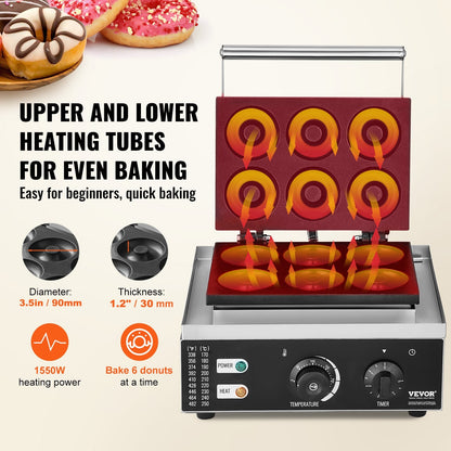Electric Donut Maker, 1550W, Non-stick, 6 Donuts, 0.36x0.33x0.24m, 7.5kg