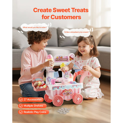 VEVOR Ice Cream Cart for Kids Pretend Play Ice Cream Shop for Kids Aged 3+ Pink