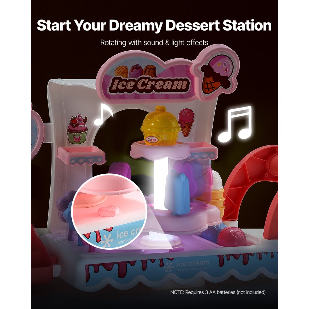 VEVOR Ice Cream Cart for Kids Pretend Play Ice Cream Shop for Kids Aged 3+ Pink