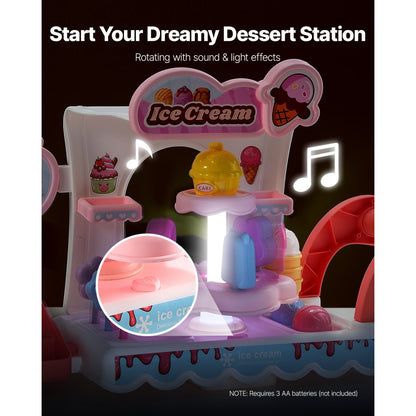 VEVOR Ice Cream Cart for Kids Pretend Play Ice Cream Shop for Kids Aged 3+ Pink