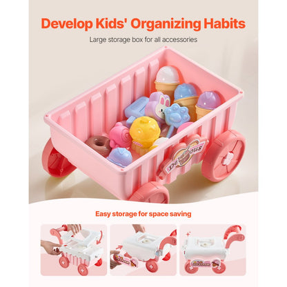 VEVOR Ice Cream Cart for Kids Pretend Play Ice Cream Shop for Kids Aged 3+ Pink