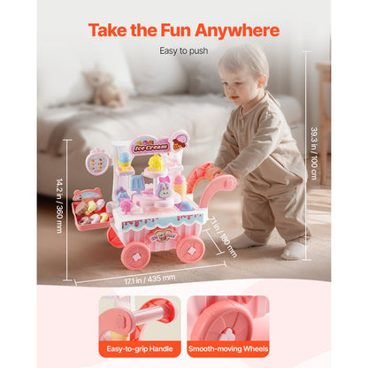 VEVOR Ice Cream Cart for Kids Pretend Play Ice Cream Shop for Kids Aged 3+ Pink