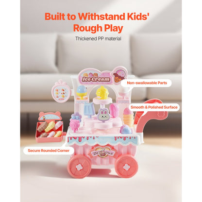 VEVOR Ice Cream Cart for Kids Pretend Play Ice Cream Shop for Kids Aged 3+ Pink
