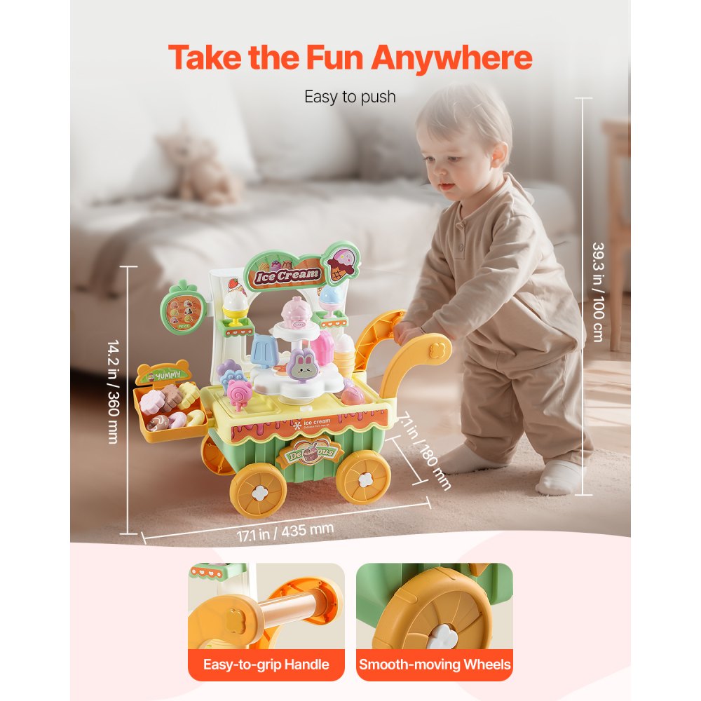 VEVOR Ice Cream Cart for Kids Pretend Play Ice Cream Shop for Kids Aged 3+