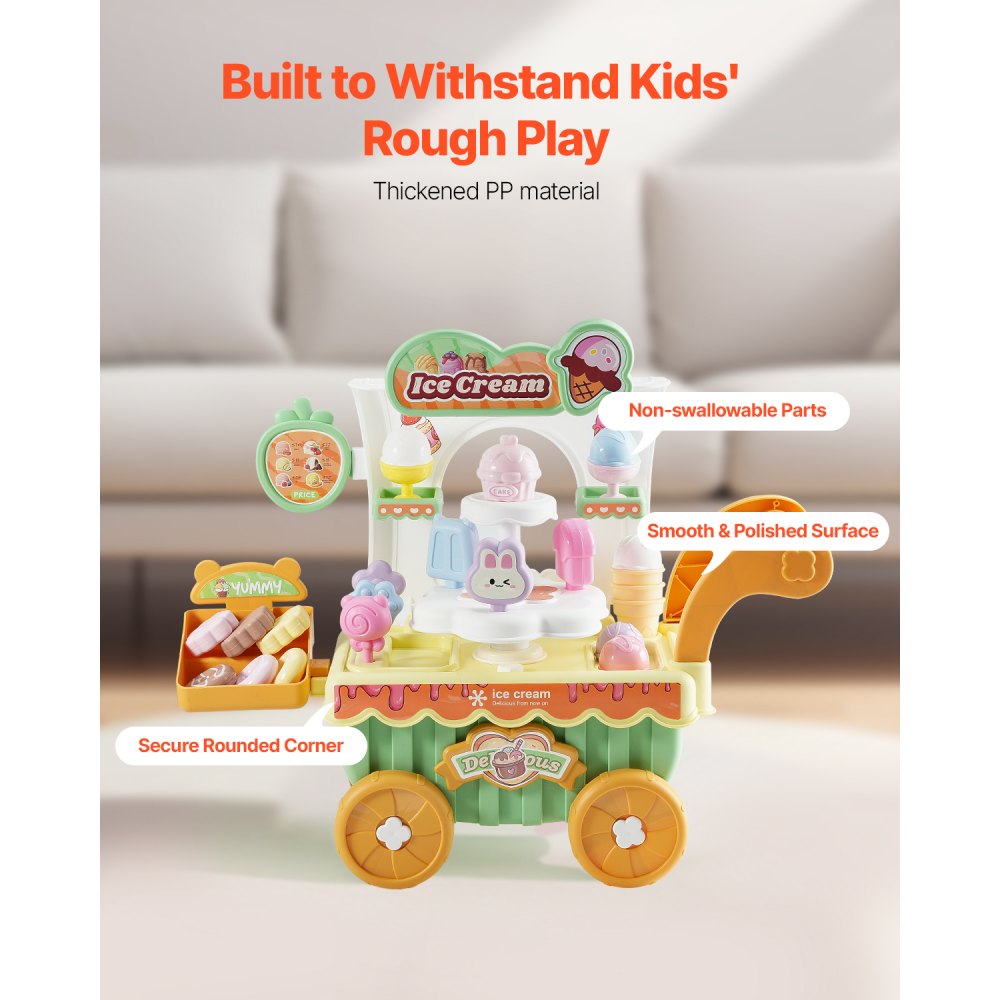 VEVOR Ice Cream Cart for Kids Pretend Play Ice Cream Shop for Kids Aged 3+