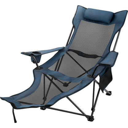Reclining Folding Camp Chair with Footrest and Mesh, 150 kg Capacity