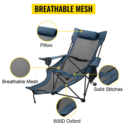 VEVOR Reclining Folding Camp Chair with Footrest Mesh Lounge Chaise