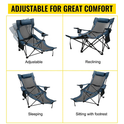 Reclining Folding Camp Chair with Footrest and Mesh, 150 kg Capacity
