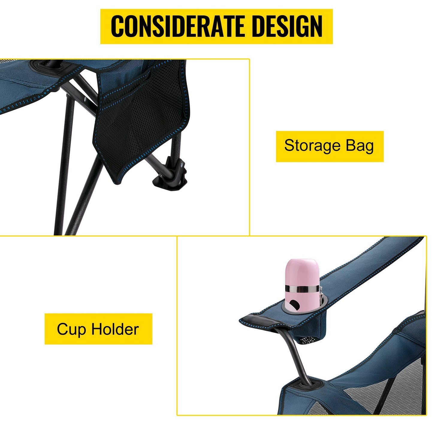 Reclining Folding Camp Chair with Footrest and Mesh, 150 kg Capacity