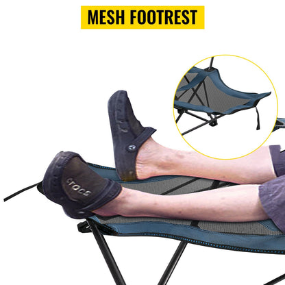 Reclining Folding Camp Chair with Footrest and Mesh, 150 kg Capacity