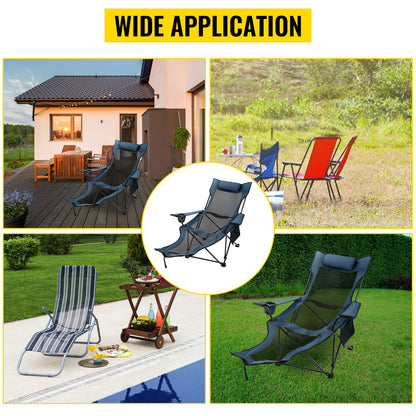 VEVOR Reclining Folding Camp Chair with Footrest Mesh Lounge Chaise