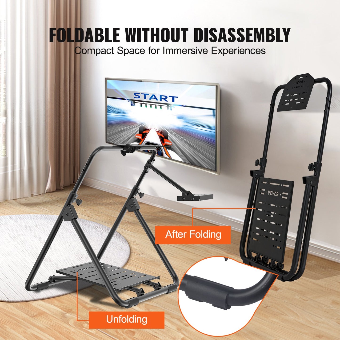 VEVOR Foldable Racing Steering Wheel Stand, Height Adjustable Universal Base Compatible