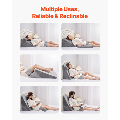 VEVOR Orthopedic Bed Wedge Pillow 3 Pcs Adjustable for Back Leg Neck GERD Sleep