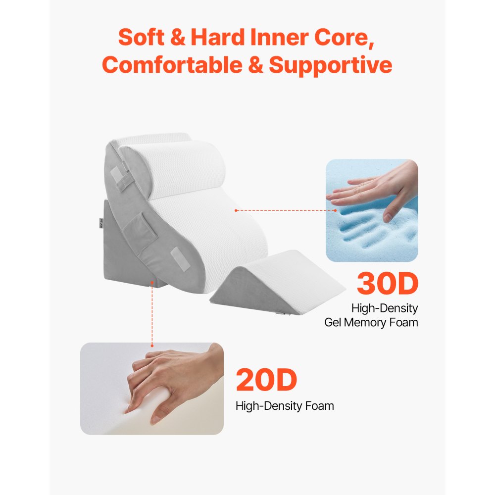 VEVOR Orthopedic Bed Wedge Pillow 4 Pcs Adjustable for Back Leg Neck GERD Sleep