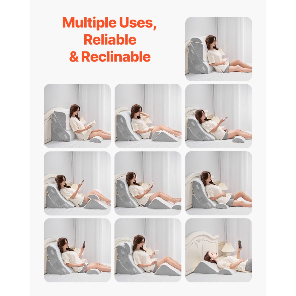 VEVOR Orthopedic Bed Wedge Pillow 4 Pcs Adjustable for Back Leg Neck GERD Sleep