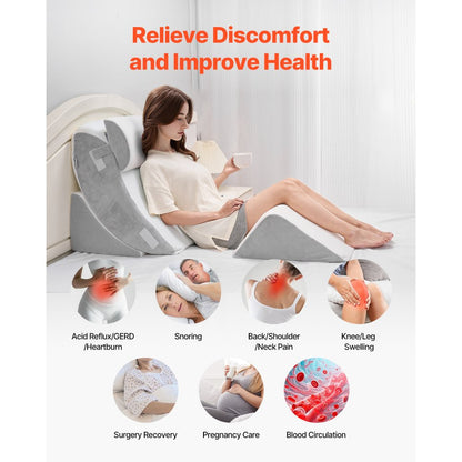 VEVOR Orthopedic Bed Wedge Pillow 4 Pcs Adjustable for Back Leg Neck GERD Sleep