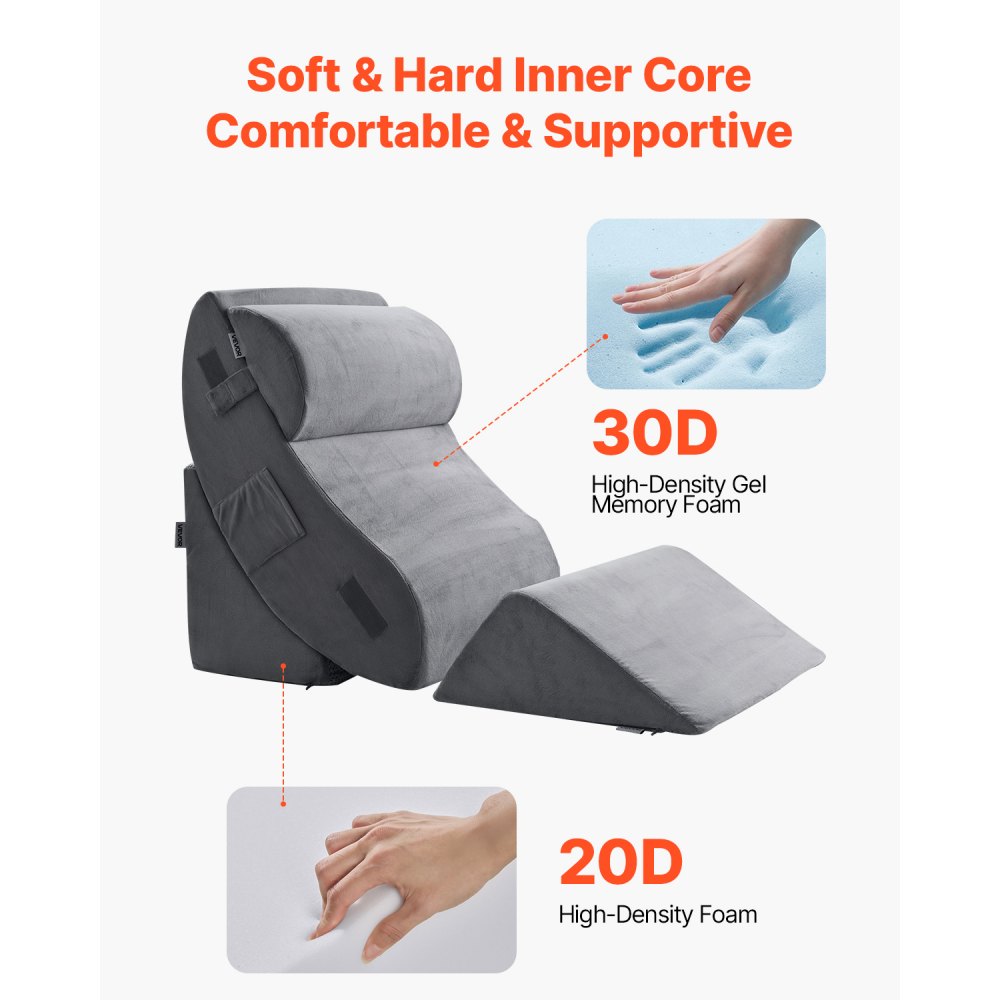 VEVOR Orthopedic Bed Wedge Pillow 4 Pcs Adjustable for GERD Sleep Back Leg Neck
