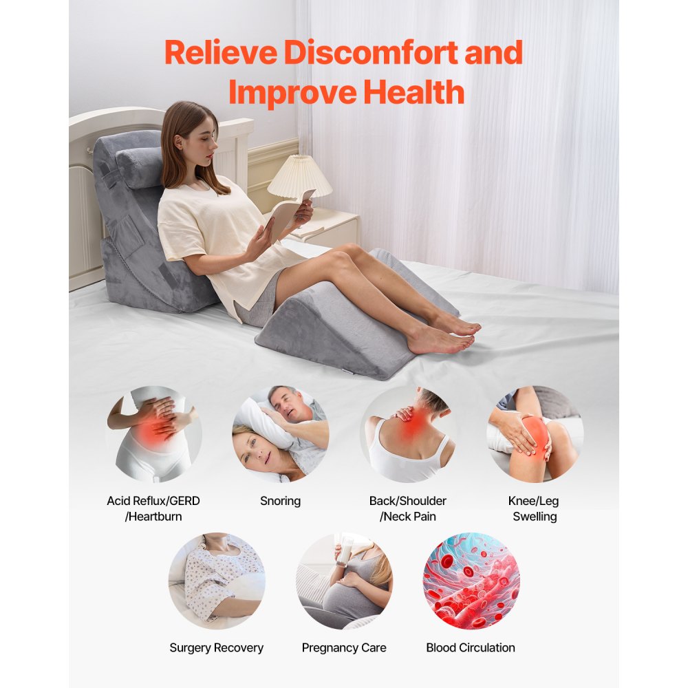 VEVOR Orthopedic Bed Wedge Pillow 4 Pcs Adjustable for GERD Sleep Back Leg Neck