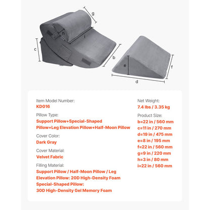 VEVOR Orthopedic Bed Wedge Pillow 4 Pcs Adjustable for GERD Sleep Back Leg Neck