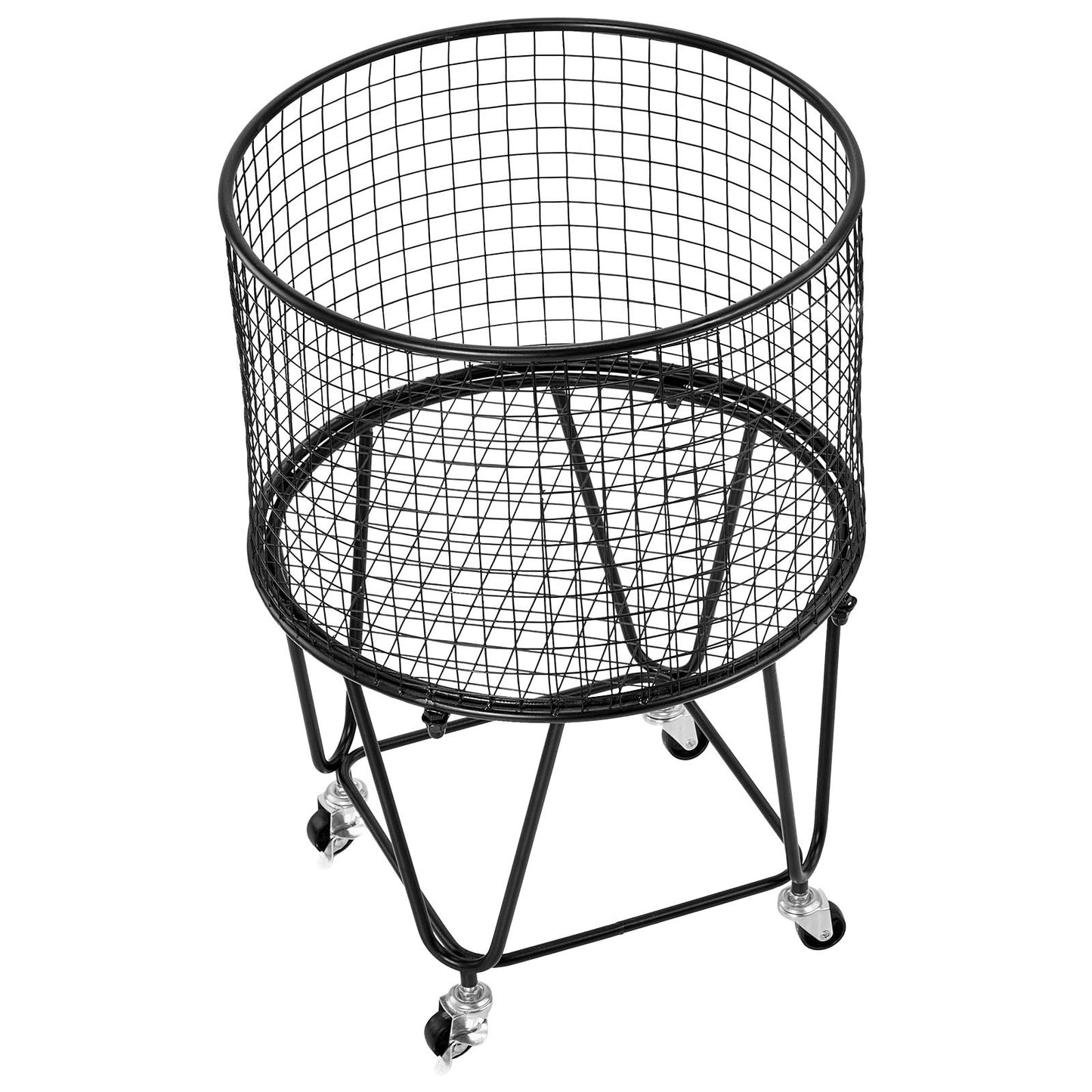 Laundry Cart, Rolling Round Grocery Utility Cart with 360° Swivel Wheels, 27 KG Large Load Capacity, Heavy Duty Carbon Steel Shopping Basket for Laundry, Shopping, Camping, Grocery, Luggage