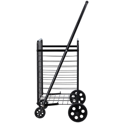 Shopping Cart, Folding Grocery Utility Cart with Swivel Wheels, 40.8 kg Large Load Capacity, Heavy Duty Rolling Laundry Basket Butler for Laundry, Shopping, Camping, Grocery, Luggage, Black