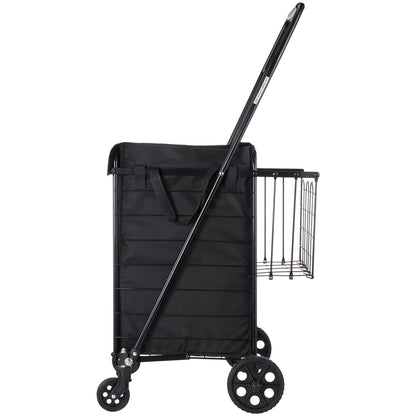 Shopping Cart, Folding Grocery Utility Cart with Dual Baskets, Waterproof Liner & Wheels, 45 KG Large Load Capacity, Heavy Duty Laundry Basket for Laundry, Shopping, Camping, Grocery, Luggage