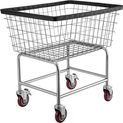 Commercial Wire Laundry Cart with Wheels, 2.5 Bushel, Galvanized Steel Frame