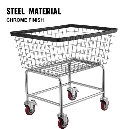 VEVOR Wire Laundry Cart, 2.5 Bushel Wire Laundry Basket with Wheels, 21''x27''x27.5''