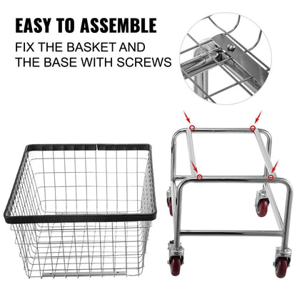 Commercial Wire Laundry Cart with Wheels, 2.5 Bushel, Galvanized Steel Frame