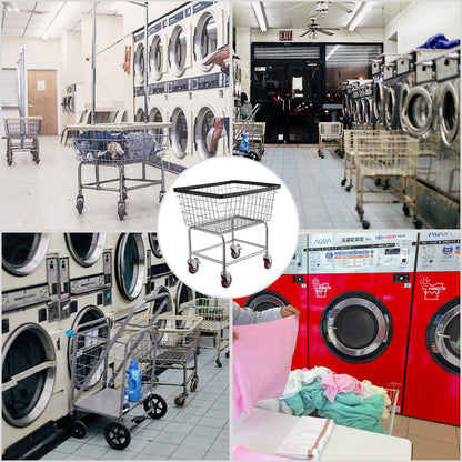 Commercial Wire Laundry Cart with Wheels, 2.5 Bushel, Galvanized Steel Frame