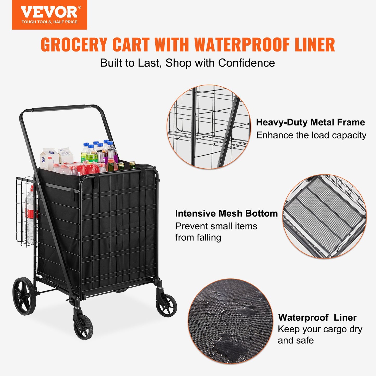 VEVOR Folding Shopping Cart Rolling Grocery Cart with Double Baskets 330 LBS