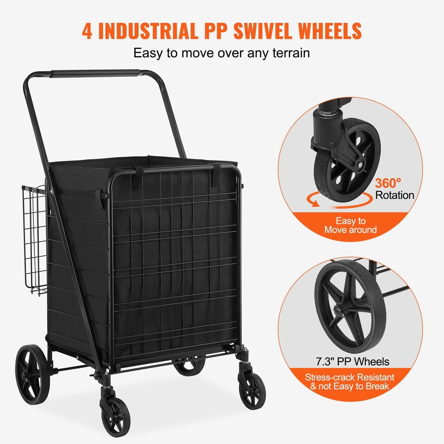 Folding Shopping Cart with Double Baskets, 150 kg Capacity, Easy to Store