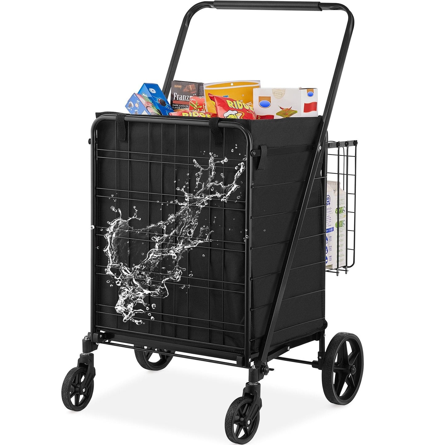 Folding Shopping Cart with Double Baskets, 150 kg Capacity, Easy to Store