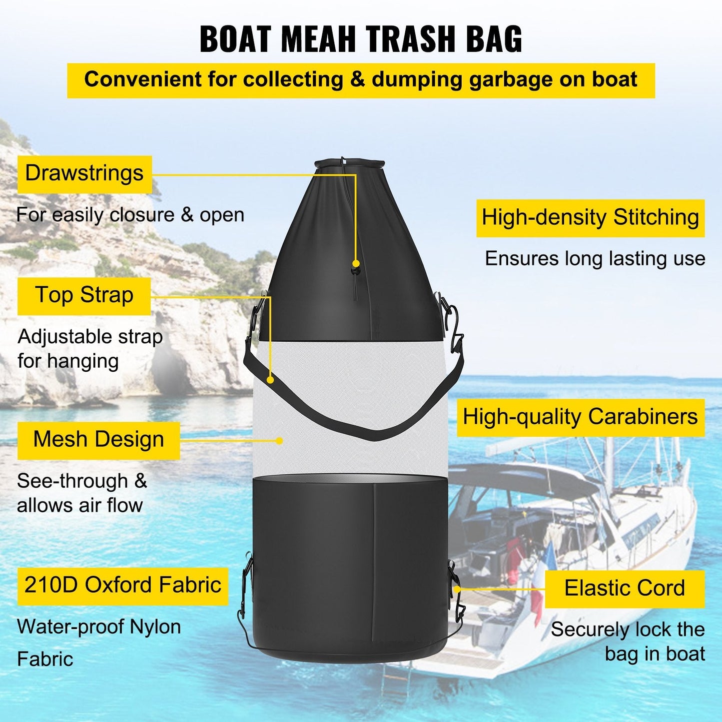 Boat Bimini Top Storage Bag for 4 Life Jackets with Extra Pockets and Trash Bag
