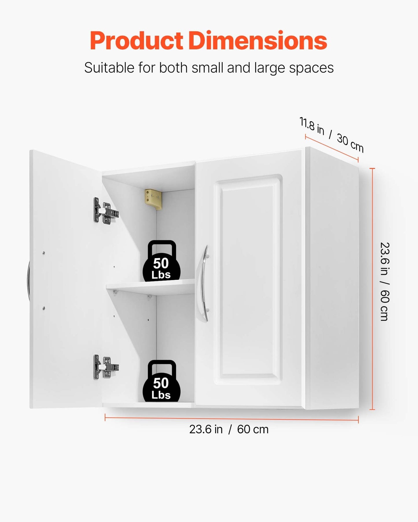 Laundry Room Wall Cabinet, 2-Tier Wall Mounted Hanging Cabinet with Adjustable Shelf, 60 cm Cupboard Storage with 2 Doors, for Kitchen, Bathroom, Laundry, 30 x 60 x 60 cm (D x W x H), White