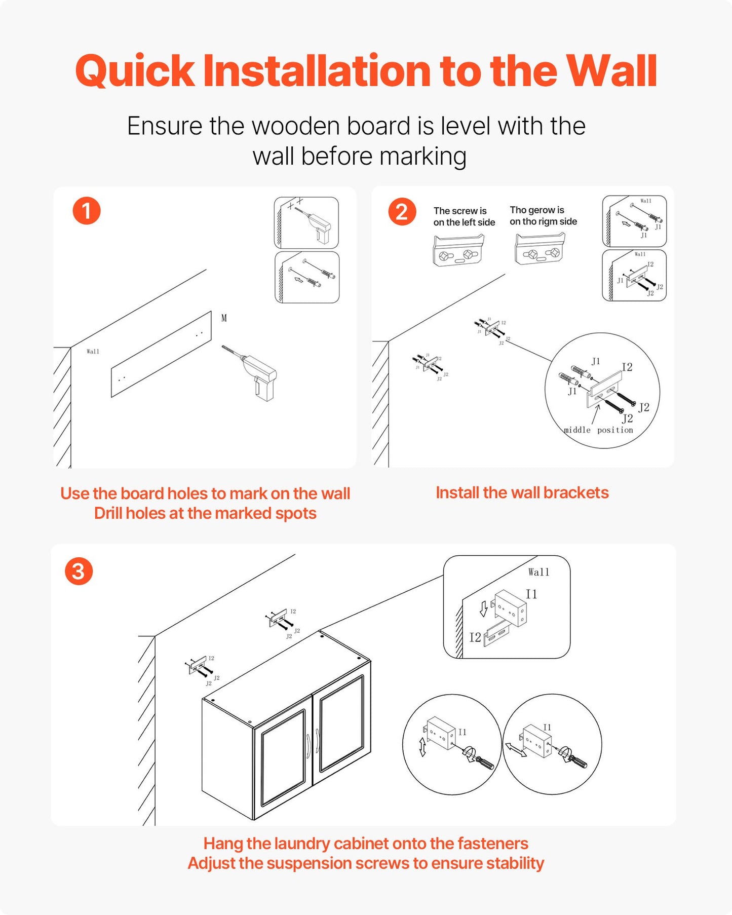 Laundry Room Wall Cabinet, 2-Tier Wall Mounted Hanging Cabinet with Adjustable Shelf, 60 cm Cupboard Storage with 2 Doors, for Kitchen, Bathroom, Laundry, 30 x 60 x 60 cm (D x W x H), White