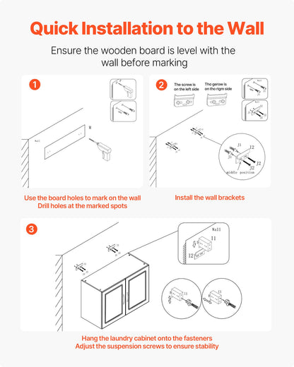 Laundry Room Wall Cabinet, 2-Tier Wall Mounted Hanging Cabinet with Adjustable Shelf, 60 cm Cupboard Storage with 2 Doors, for Kitchen, Bathroom, Laundry, 30 x 60 x 60 cm (D x W x H), White