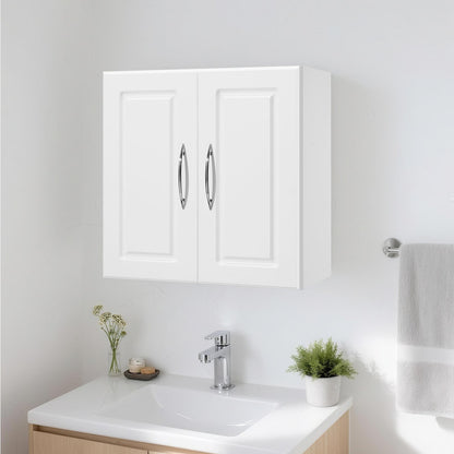 Laundry Room Wall Cabinet, 2-Tier Wall Mounted Hanging Cabinet with Adjustable Shelf, 60 cm Cupboard Storage with 2 Doors, for Kitchen, Bathroom, Laundry, 30 x 60 x 60 cm (D x W x H), White