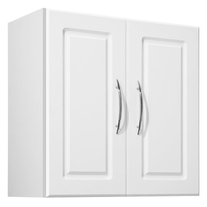 Laundry Room Wall Cabinet, 2-Tier Wall Mounted Hanging Cabinet with Adjustable Shelf, 60 cm Cupboard Storage with 2 Doors, for Kitchen, Bathroom, Laundry, 30 x 60 x 60 cm (D x W x H), White