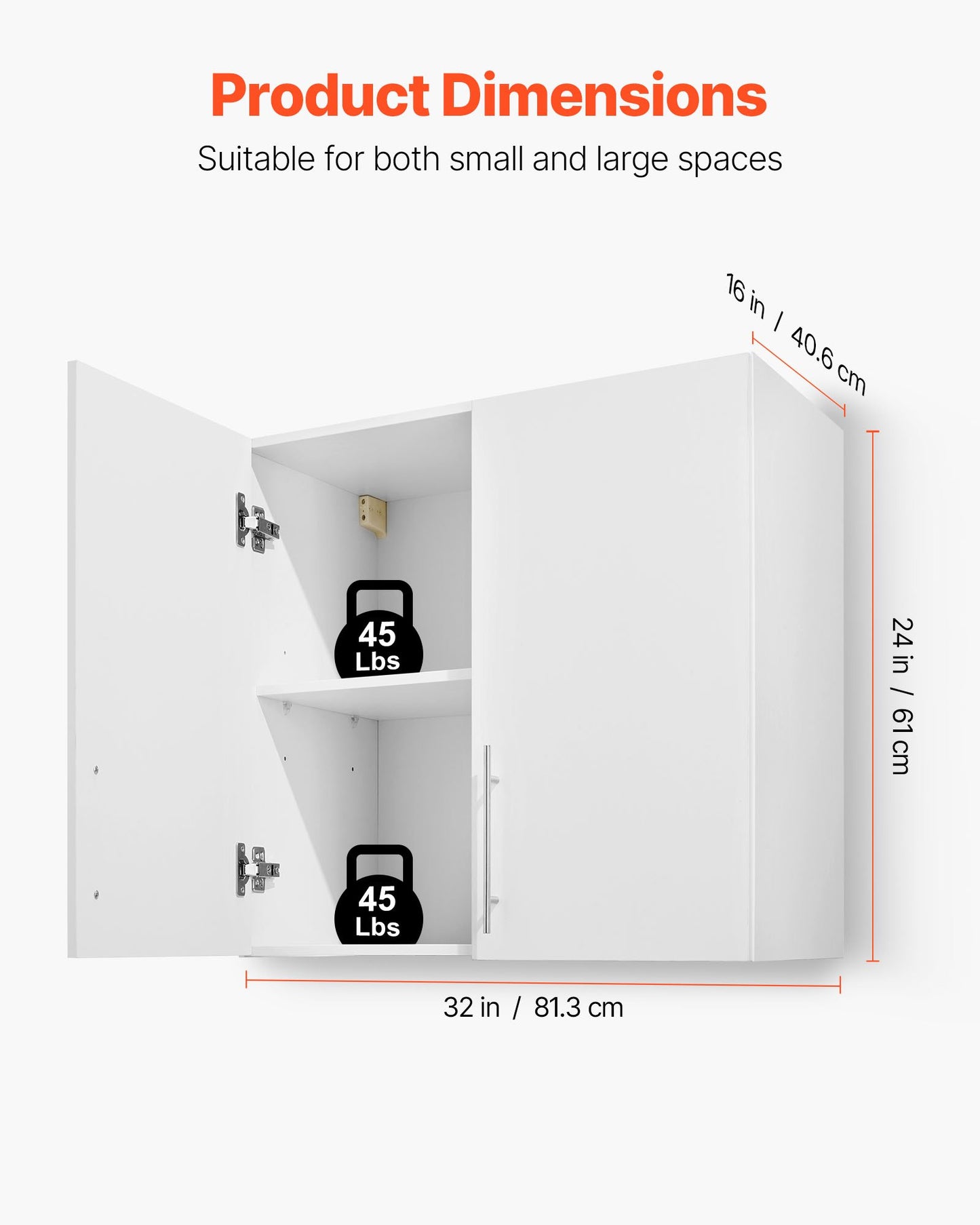 Laundry Room Wall Cabinet, 2-Tier Wall Mounted Hanging Cabinet with Adjustable Shelf, Cupboard Storage with 2 Doors, for Bathroom, Kitchen, Laundry, 40.6 x 81.3 x 61 cm (D x W x H), White