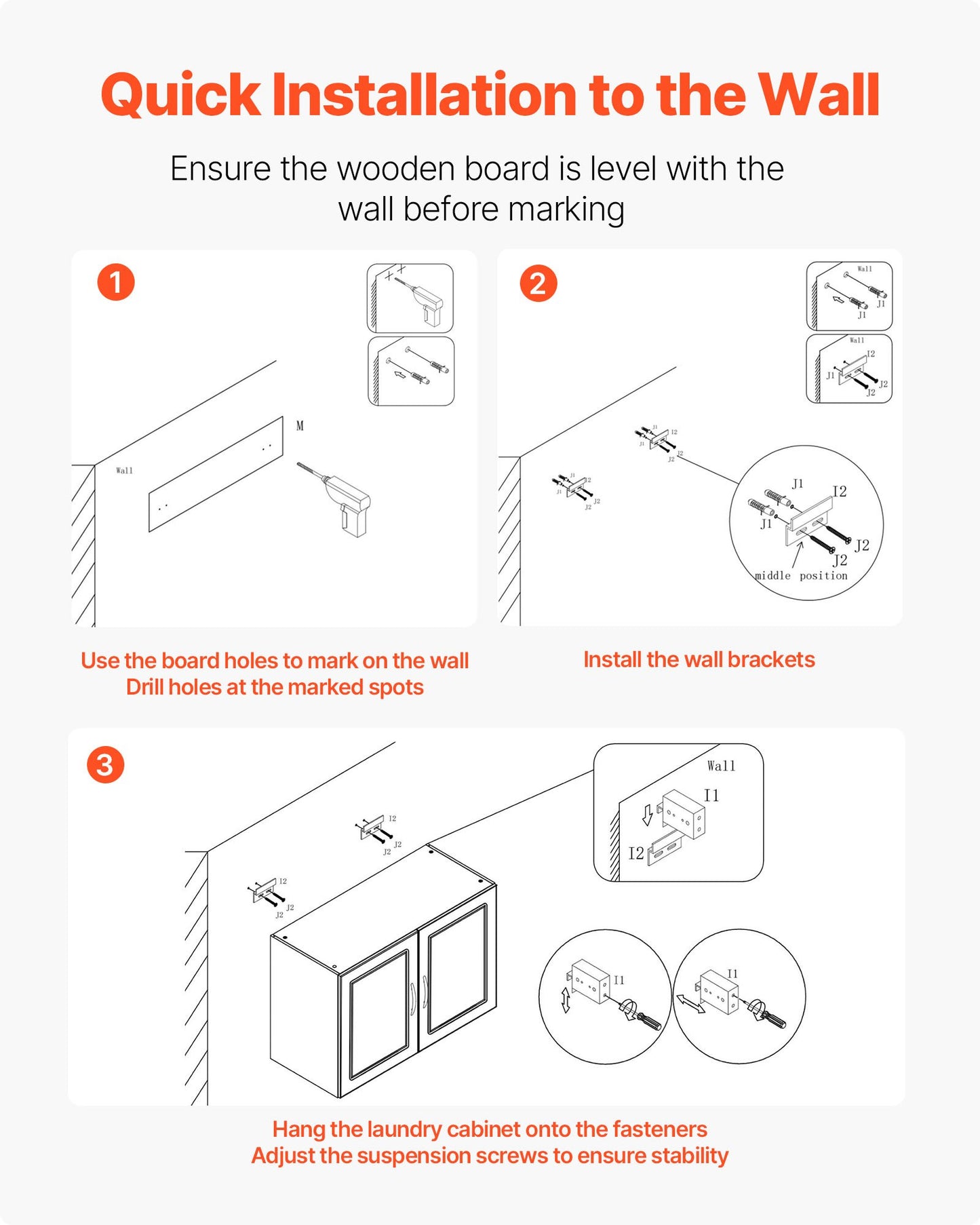 Laundry Room Wall Cabinet, 2-Tier Wall Mounted Hanging Cabinet with Adjustable Shelf, Cupboard Storage with 2 Doors, for Bathroom, Kitchen, Laundry, 40.6 x 81.3 x 61 cm (D x W x H), White