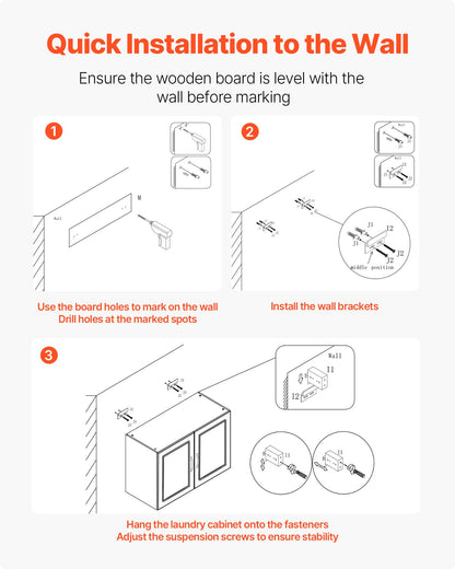 Laundry Room Wall Cabinet, 2-Tier Wall Mounted Hanging Cabinet with Adjustable Shelf, Cupboard Storage with 2 Doors, for Bathroom, Kitchen, Laundry, 40.6 x 81.3 x 61 cm (D x W x H), White