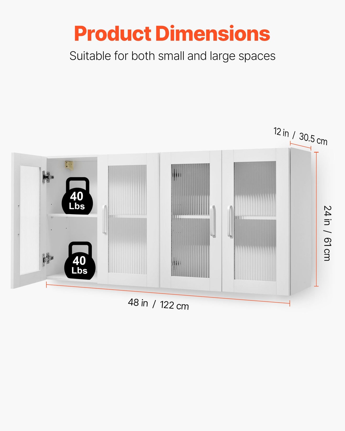 Laundry Room Wall Cabinet, 2-Tier Wall Mounted Cabinet with Adjustable Shelf, Cupboard Storage with 4 Doors, for Kitchen, Bathroom, Laundry, Set of 2, Each 30.5 x 61 x 61 cm (D x W x H), White