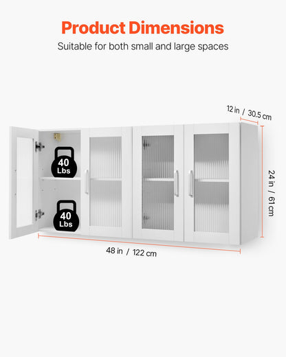 Laundry Room Wall Cabinet, 2-Tier Wall Mounted Cabinet with Adjustable Shelf, Cupboard Storage with 4 Doors, for Kitchen, Bathroom, Laundry, Set of 2, Each 30.5 x 61 x 61 cm (D x W x H), White