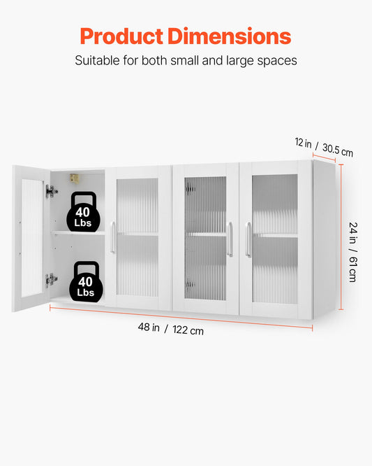 Laundry Room Wall Cabinet, 2-Tier Wall Mounted Cabinet with Adjustable Shelf, Cupboard Storage with 4 Doors, for Kitchen, Bathroom, Laundry, Set of 2, Each 30.5 x 61 x 61 cm (D x W x H), White