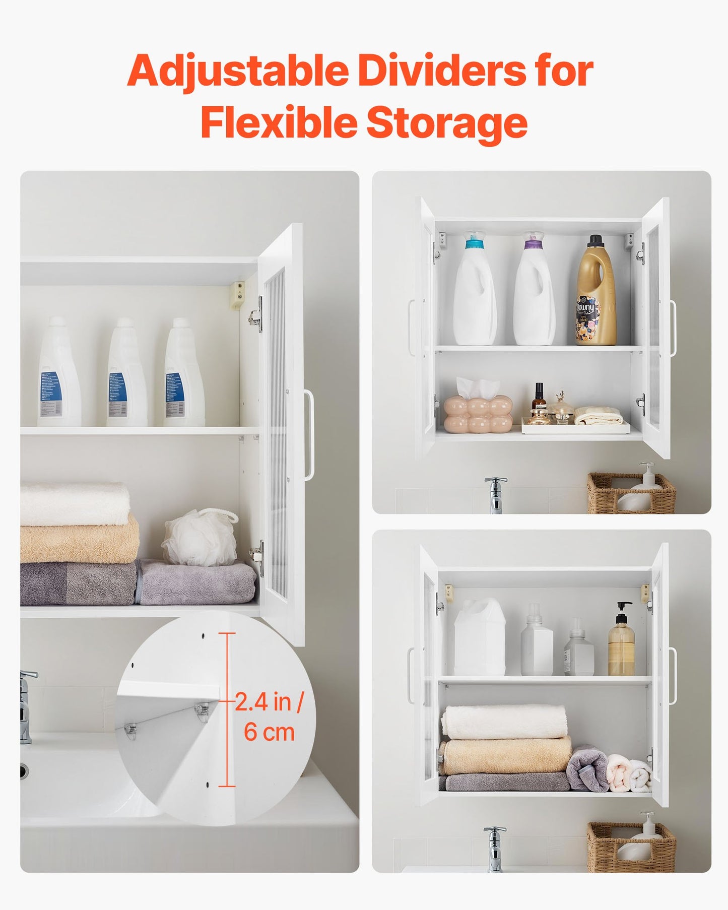 Laundry Room Wall Cabinet, 2-Tier Wall Mounted Cabinet with Adjustable Shelf, Cupboard Storage with 4 Doors, for Kitchen, Bathroom, Laundry, Set of 2, Each 30.5 x 61 x 61 cm (D x W x H), White