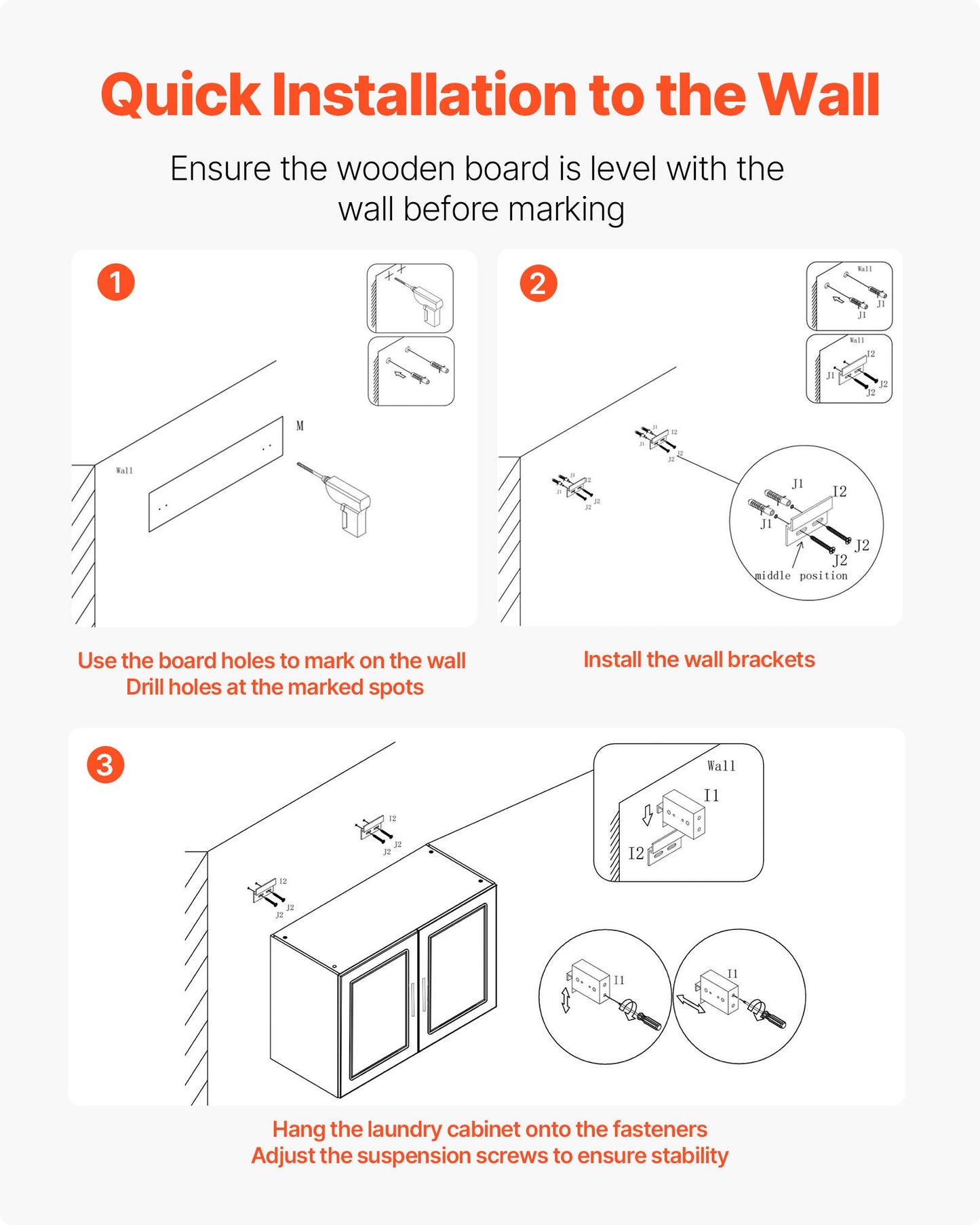Laundry Room Wall Cabinet, 2-Tier Wall Mounted Cabinet with Adjustable Shelf, Cupboard Storage with 4 Doors, for Kitchen, Bathroom, Laundry, Set of 2, Each 30.5 x 61 x 61 cm (D x W x H), White
